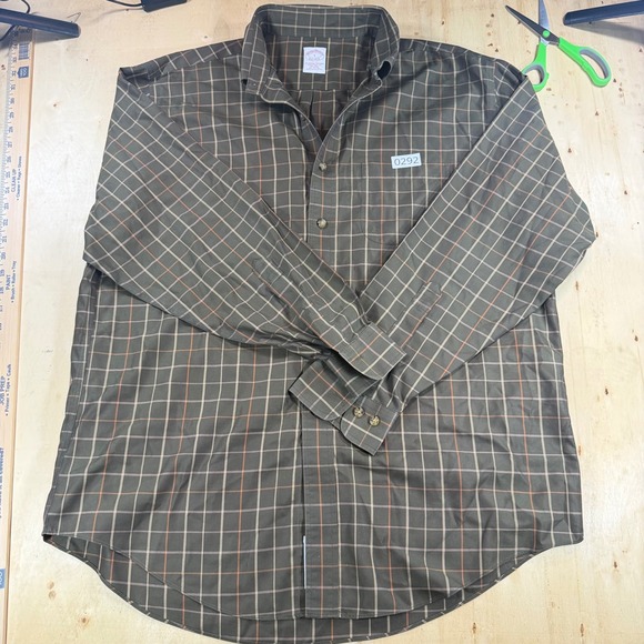 Brooks Brothers Other - Brooks Brothers Mens Large Traditional Fit Non Iron Plaid Shirt Olive Orange